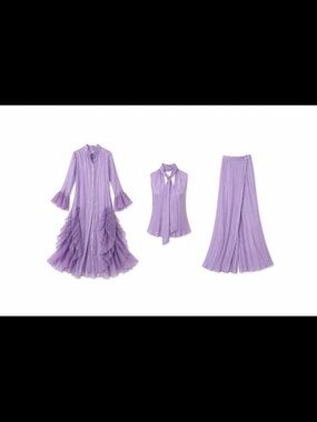 100 % silk 3 pc ruffle set Maxi dress dress bell sleeve tank pants